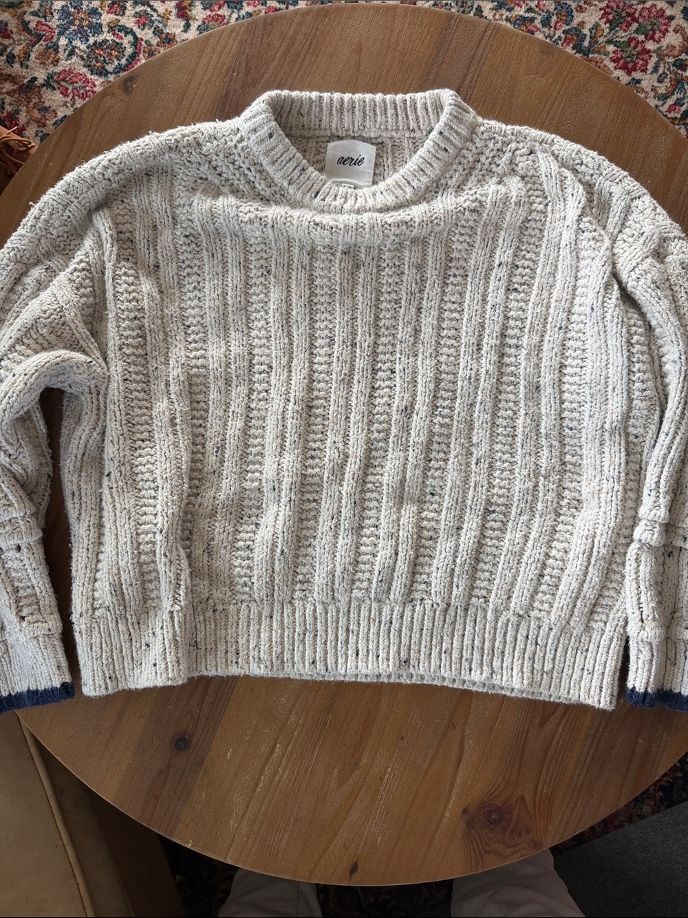 aerie Cream/Textured Cable Crew Sweater
